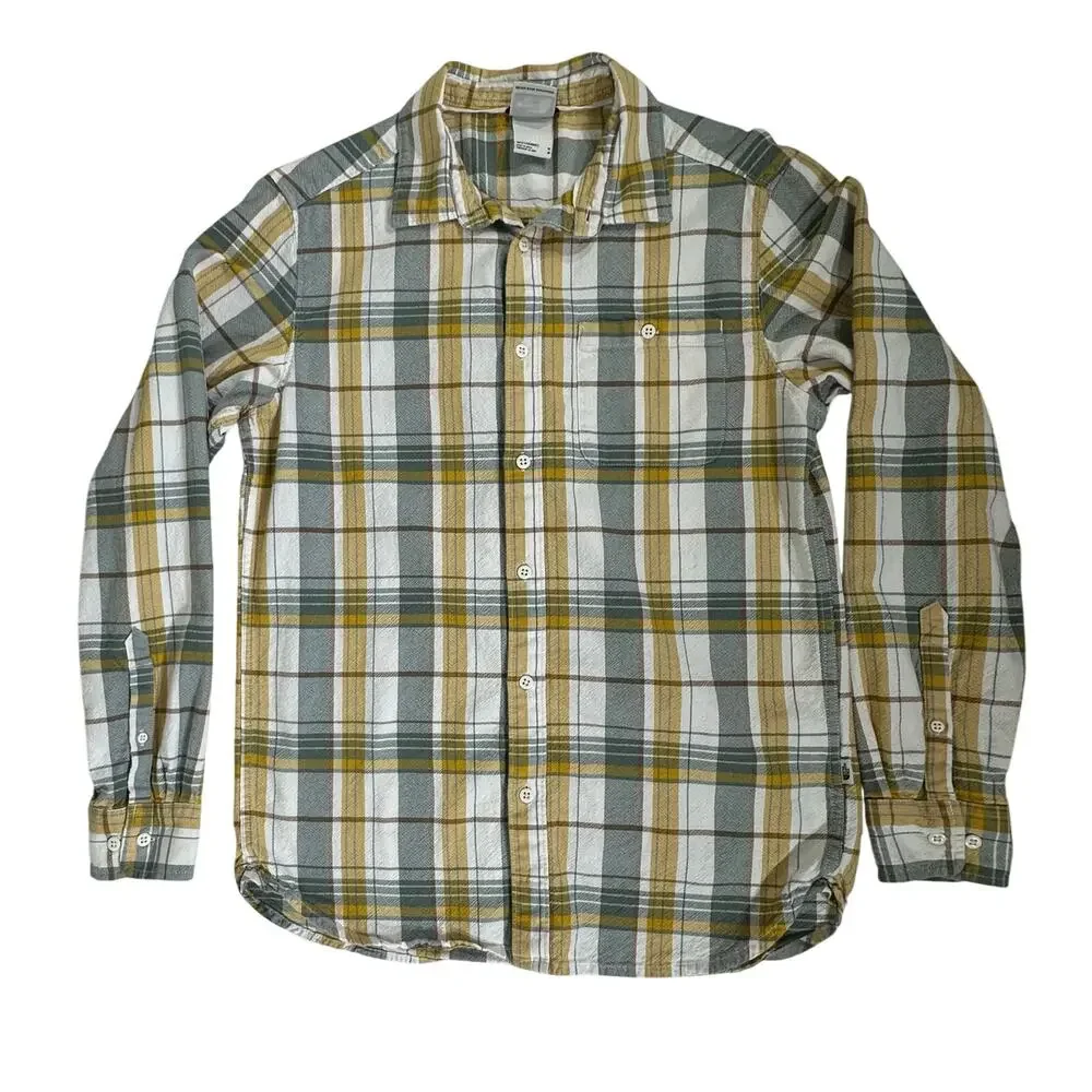 North Face Mens Hayden Pass 2.0 Shirt Size Medium Gray‎ Yellow Plaid 100% Cotton